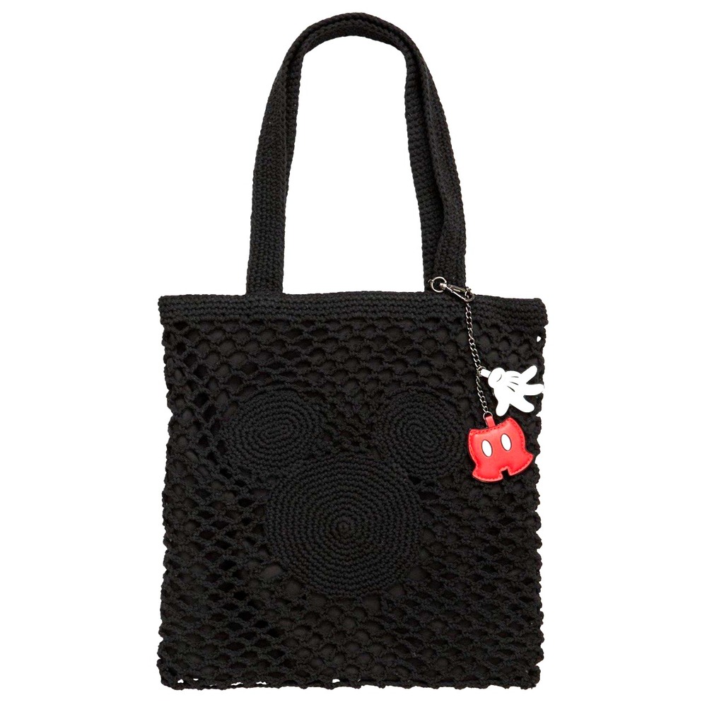 Disney BoxLunch Mickey Mouse Crochet Tote Bag Women Black Mesh Charms‎ New